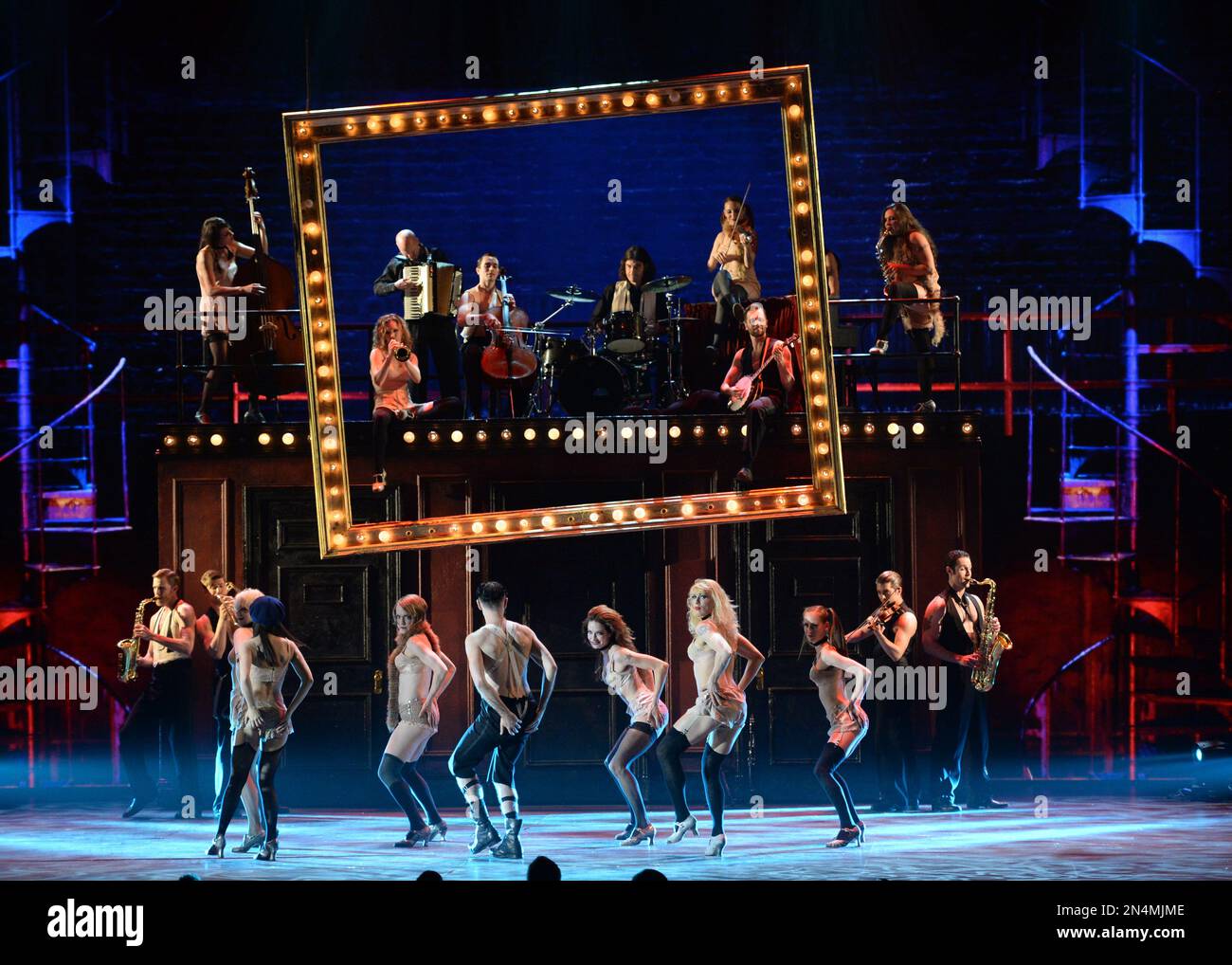 The cast of “Caberet” performs on stage at the 68th annual Tony Awards