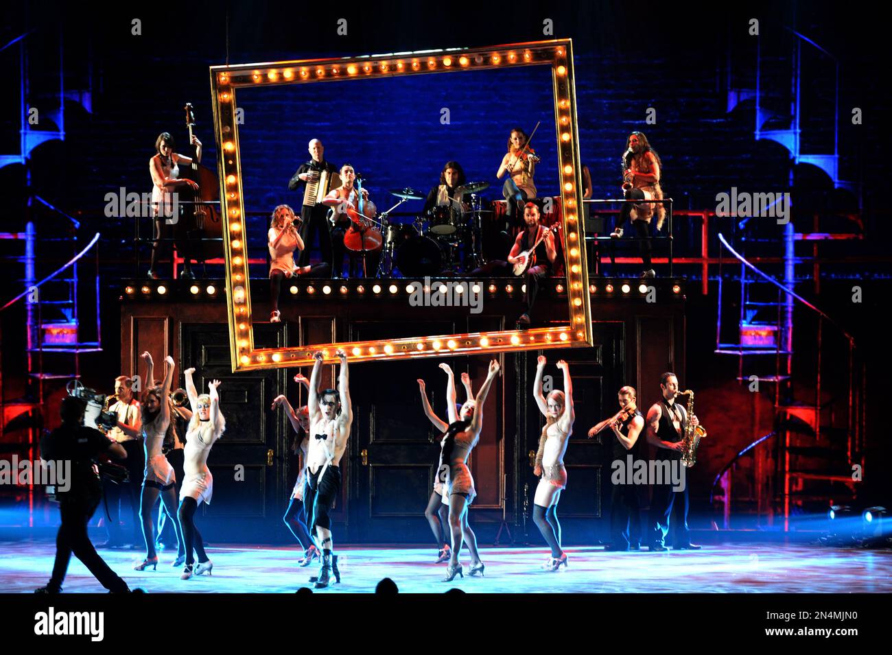 The cast of “Caberet” performs on stage at the 68th annual Tony Awards