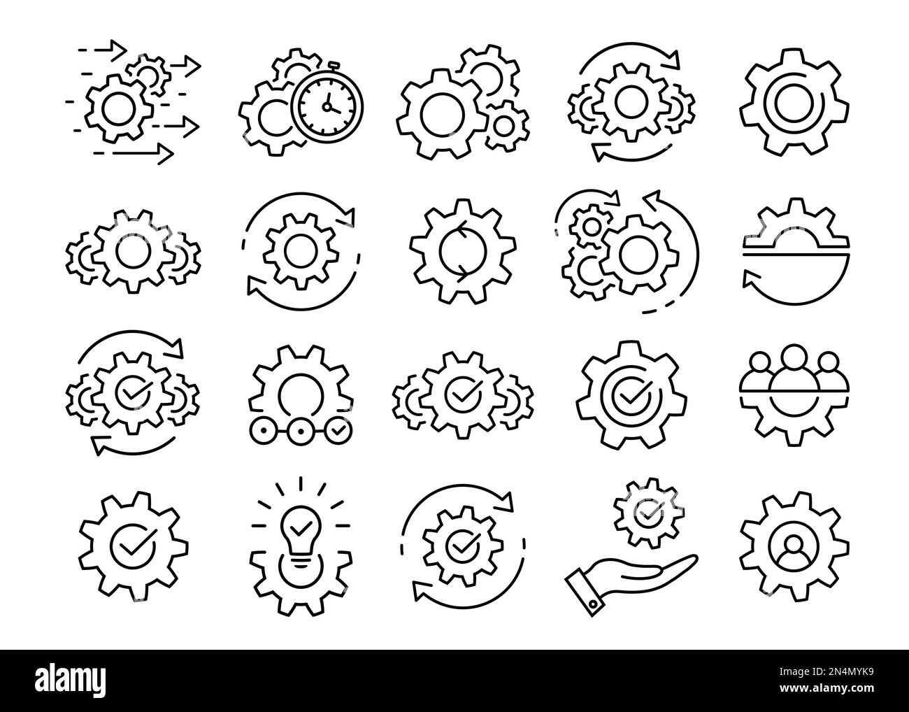 Process management icon set Gears and cogs symbols Stock Vector