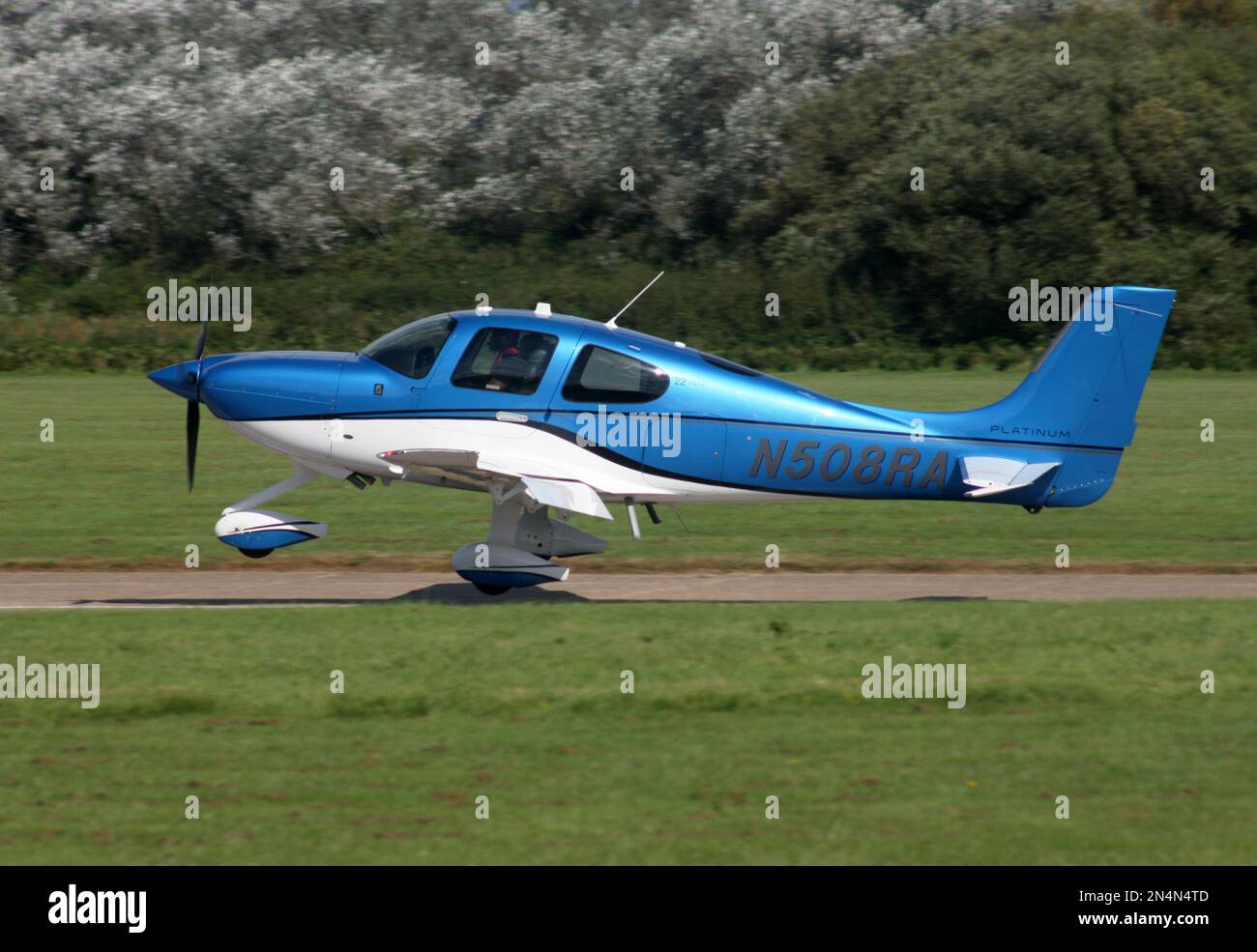 A Cirrus SR22GTS light aircraft landing at Bembridge Airport Isle of
