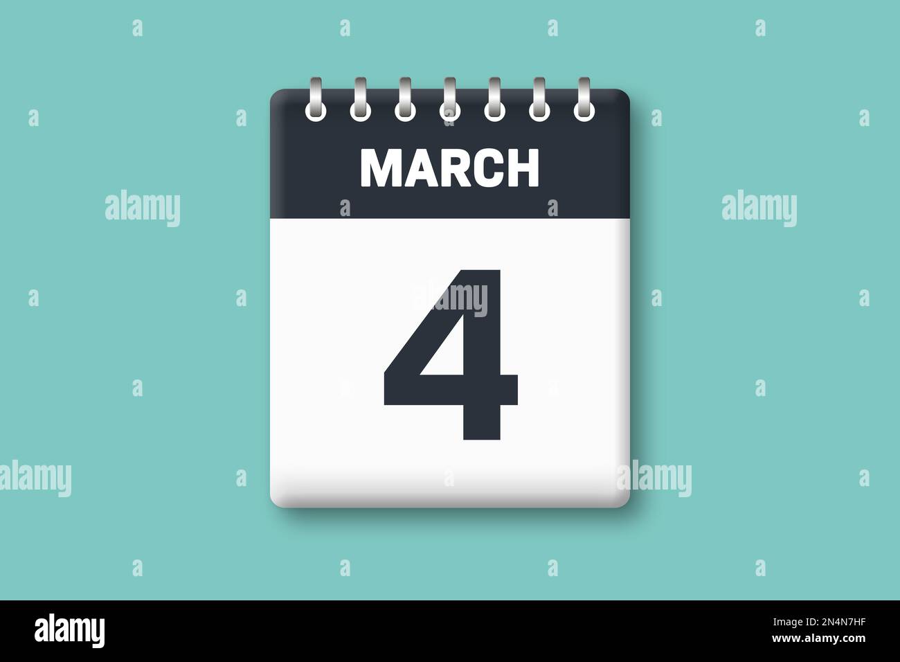 March 4 - Calender Page / Sheet with Date - 4th of March on Cyan