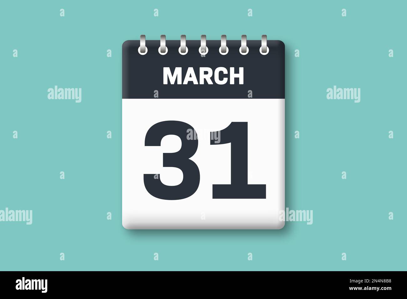 March 31 - Calender Page / Sheet with Date - 31st of March on Cyan