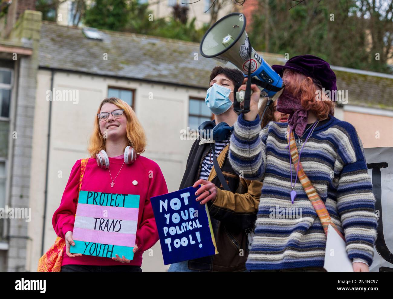 Falmouth youth fights for Transgender rights as Section 35 enacted repealing a Scottish Bill that would benefit the transgender community Stock Photo
