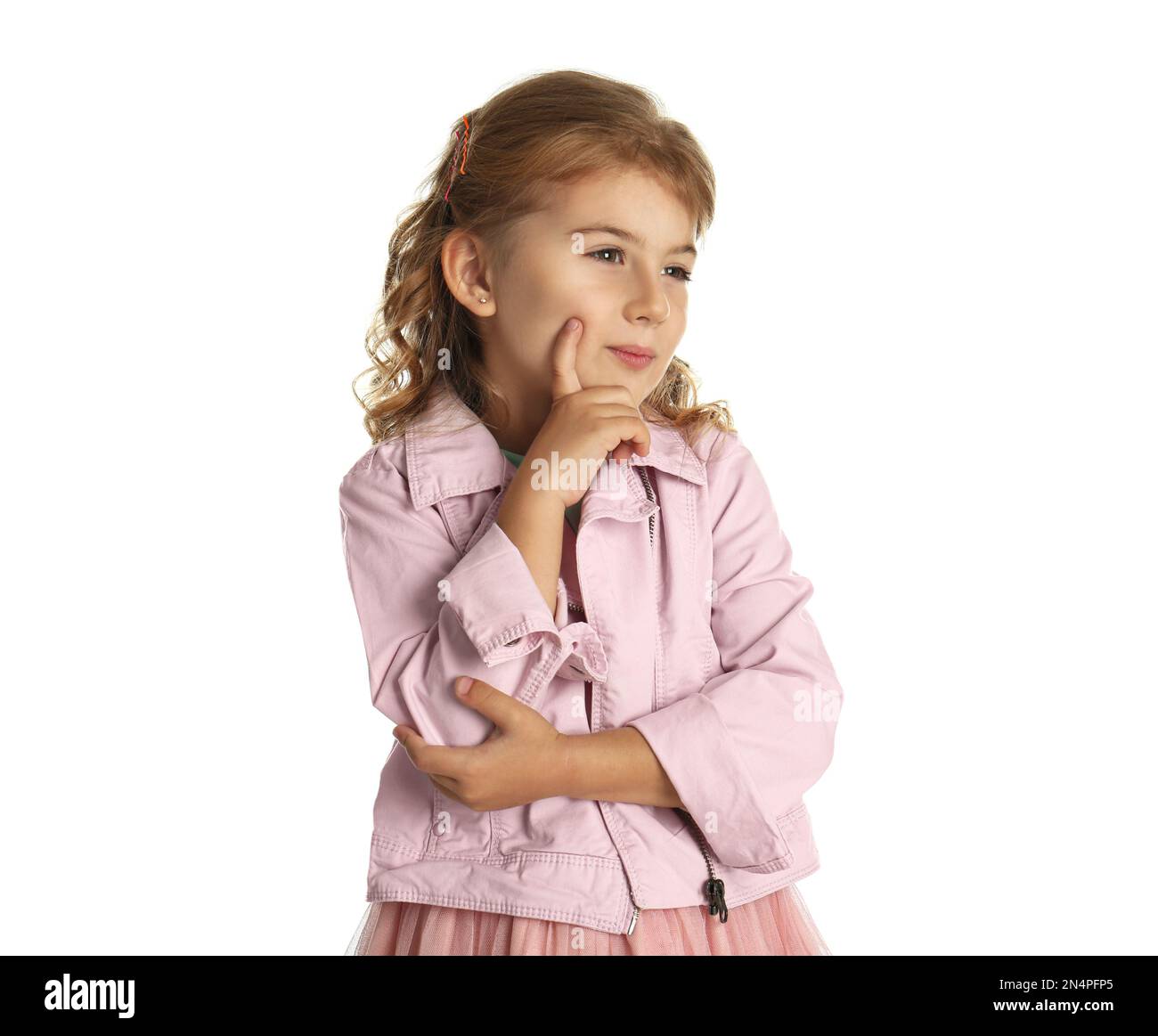 Portrait of cute little girl on white background Stock Photo - Alamy