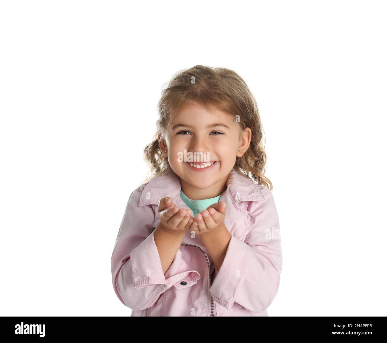 Portrait of cute little girl on white background Stock Photo - Alamy
