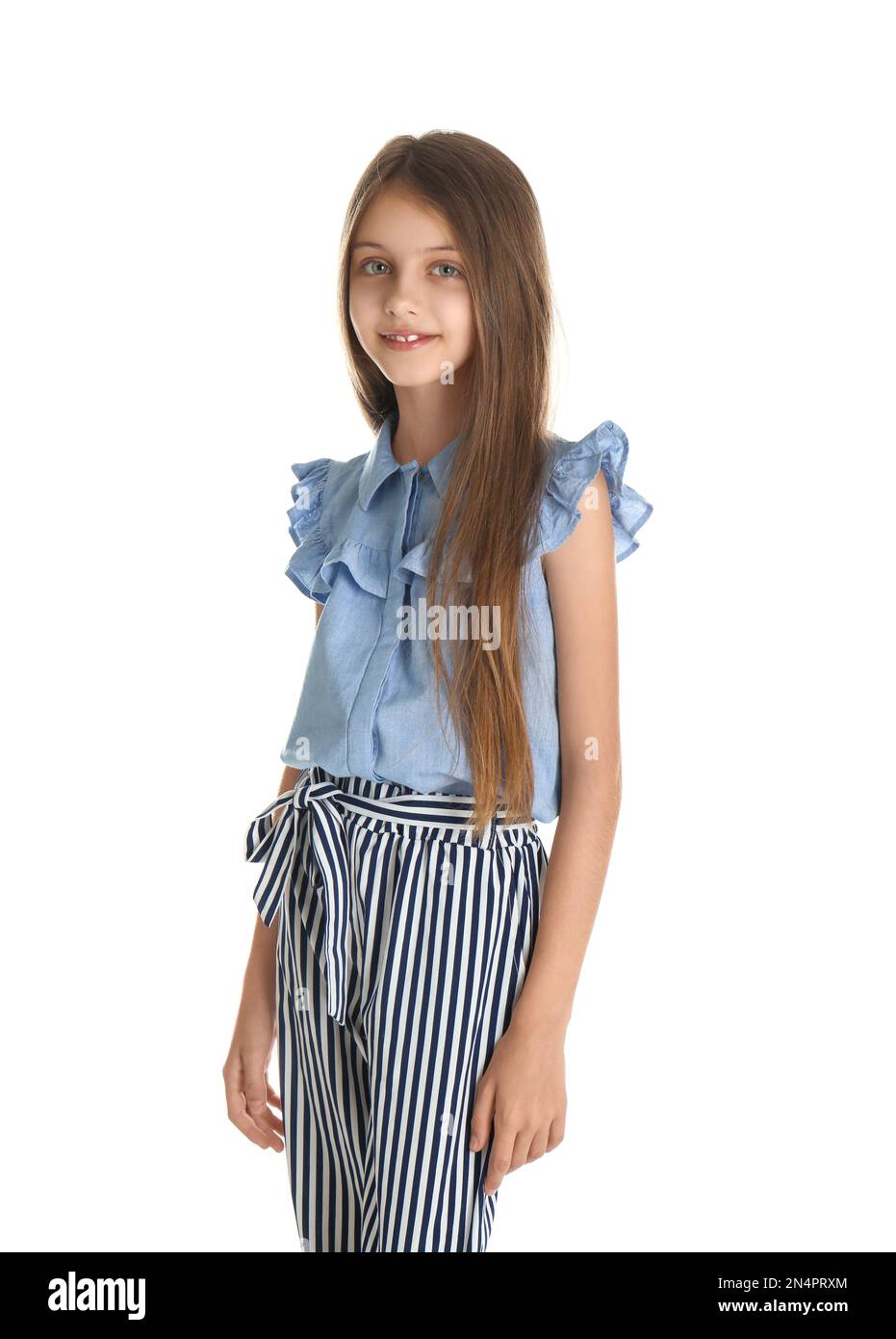 Portrait of cute little girl on white background Stock Photo - Alamy