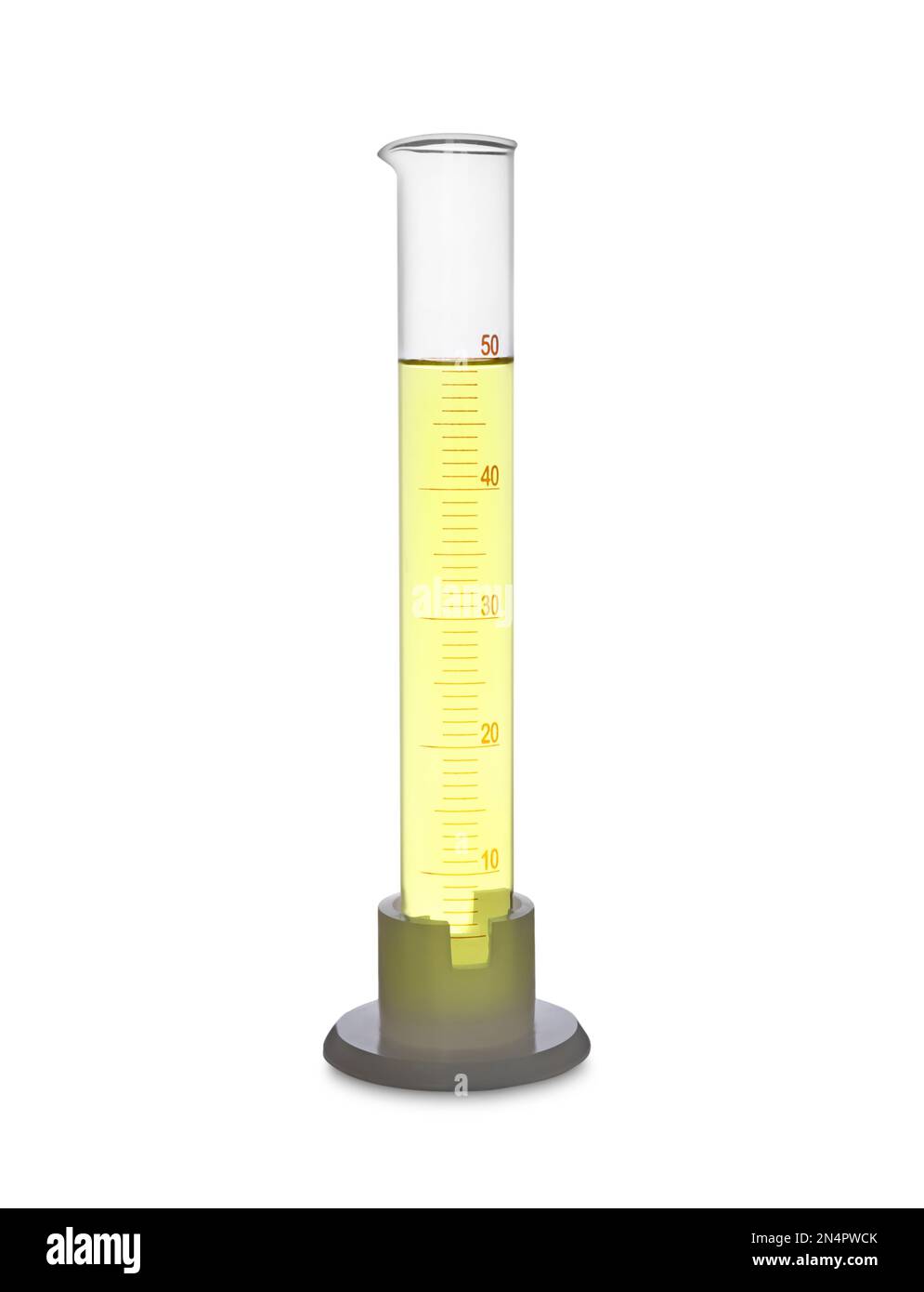 Graduated cylinder with yellow liquid isolated on white Stock Photo Alamy