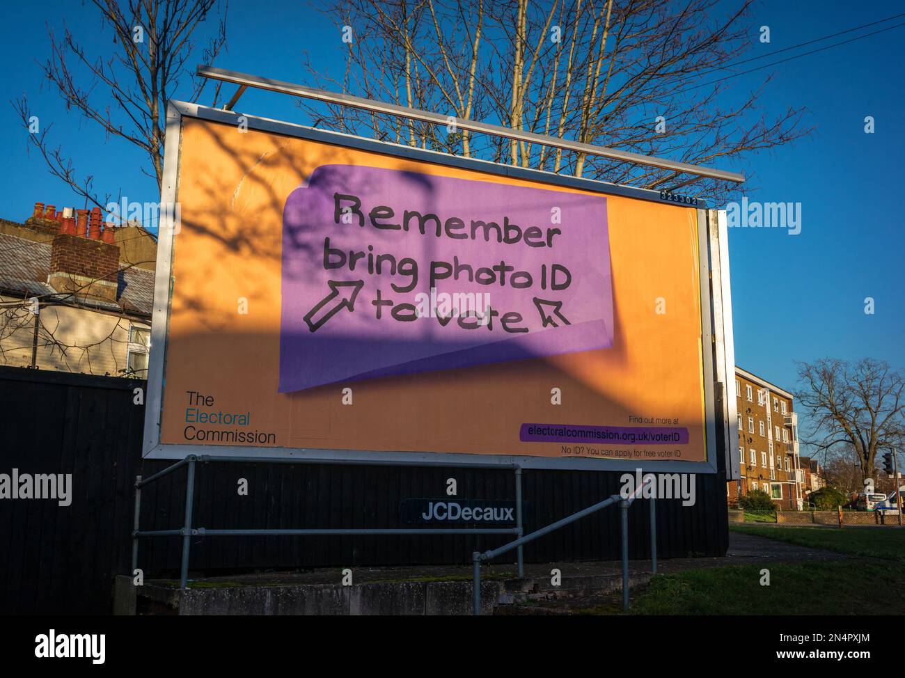 Remember bring your photo ID - the Electoral Commission advert on a billboard in England, UK Stock Photo
