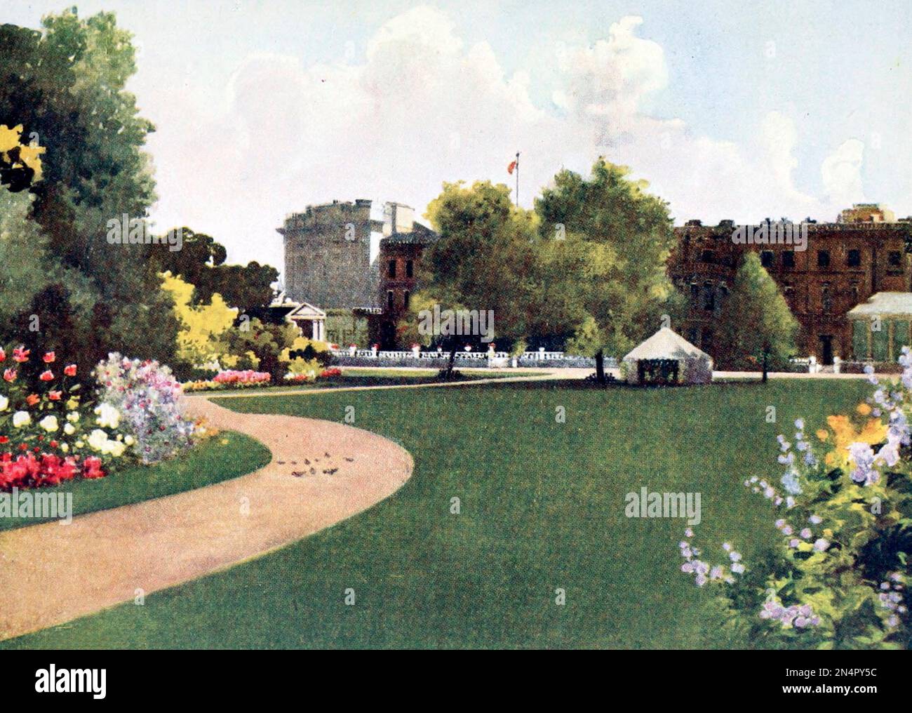 Buckingham Palace and Gardens, London, England, circa 1903 Stock Photo