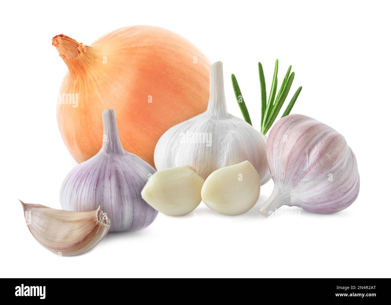 Mix of fresh garlic and onion on white background Stock Photo - Alamy