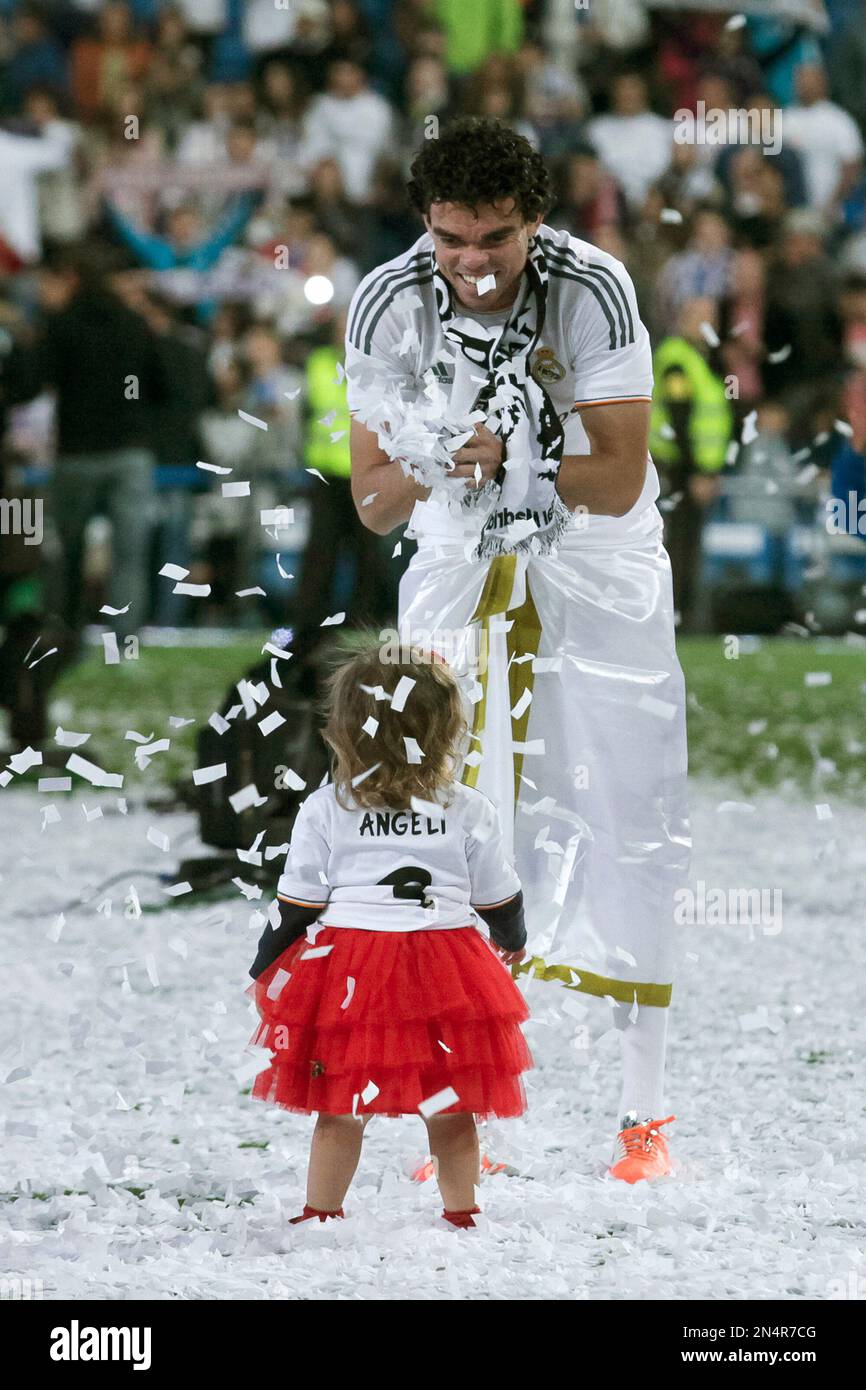 Real Madrid s Pepe Plays With His Daughter Angeli During The 
