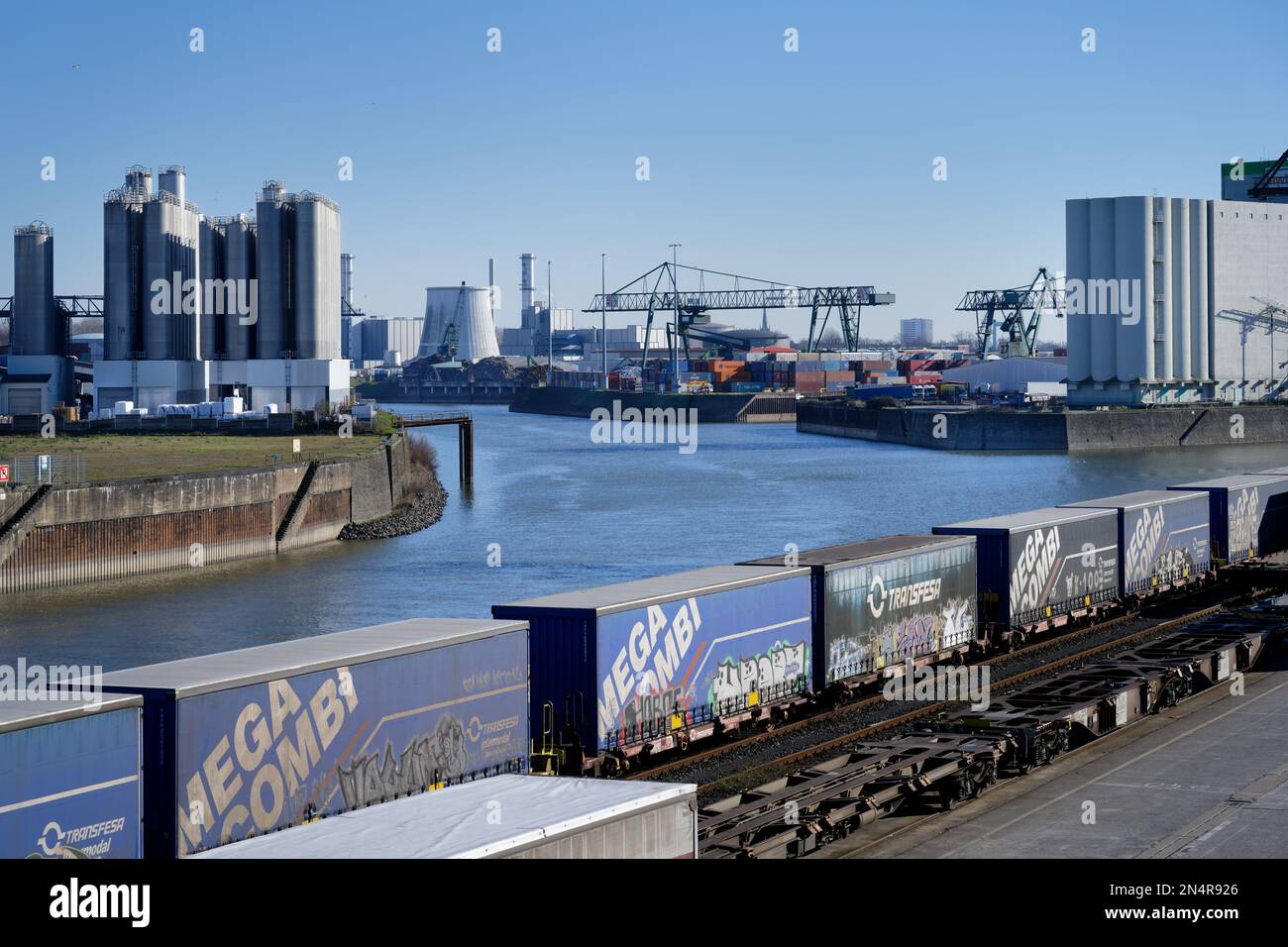 Cologne, Germany, February 08 2023 : harbor entrance to the port of cologne niehl Stock Photo