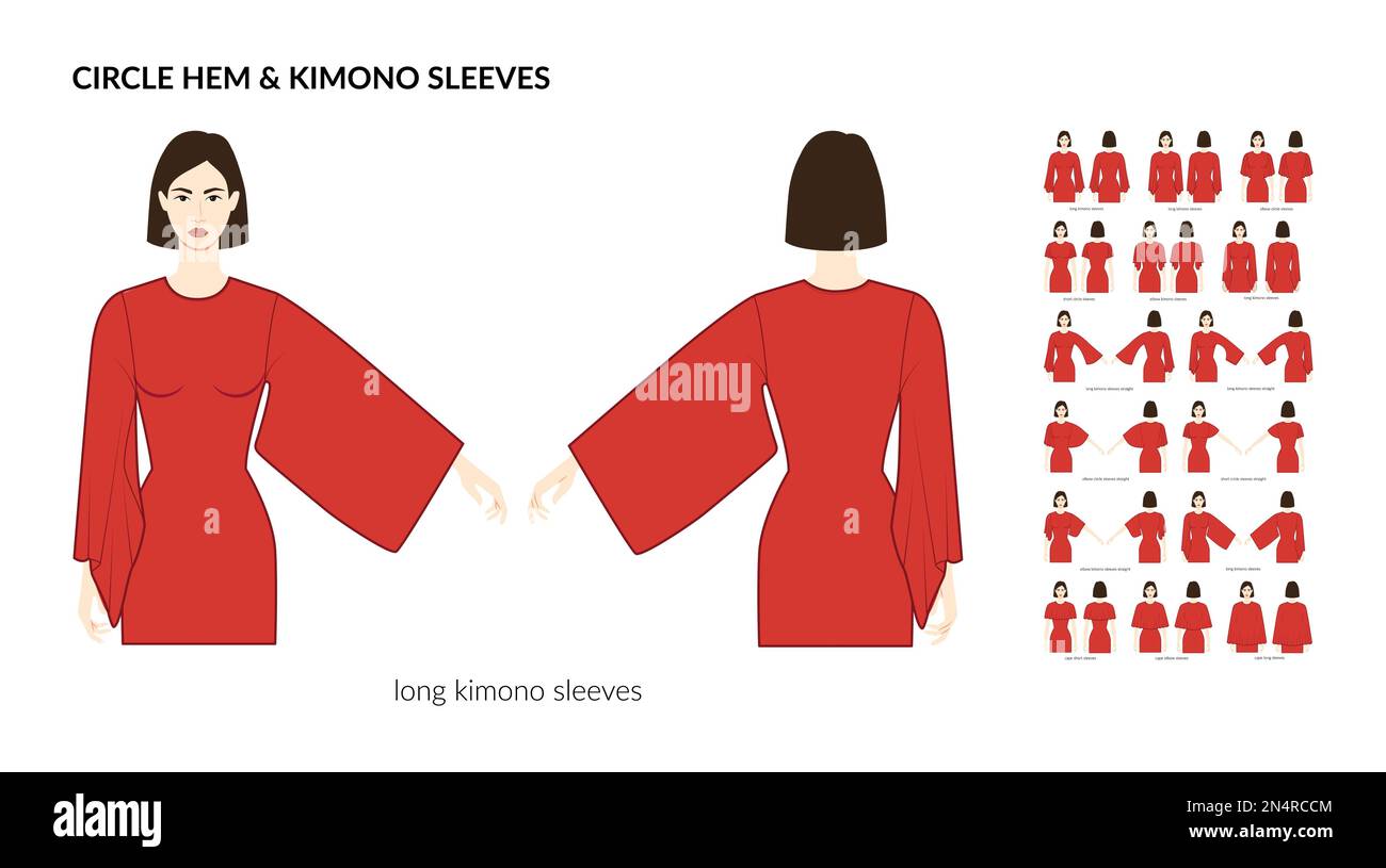 Set of circle hem and kimono sleeves short, elbow, 34 and long length