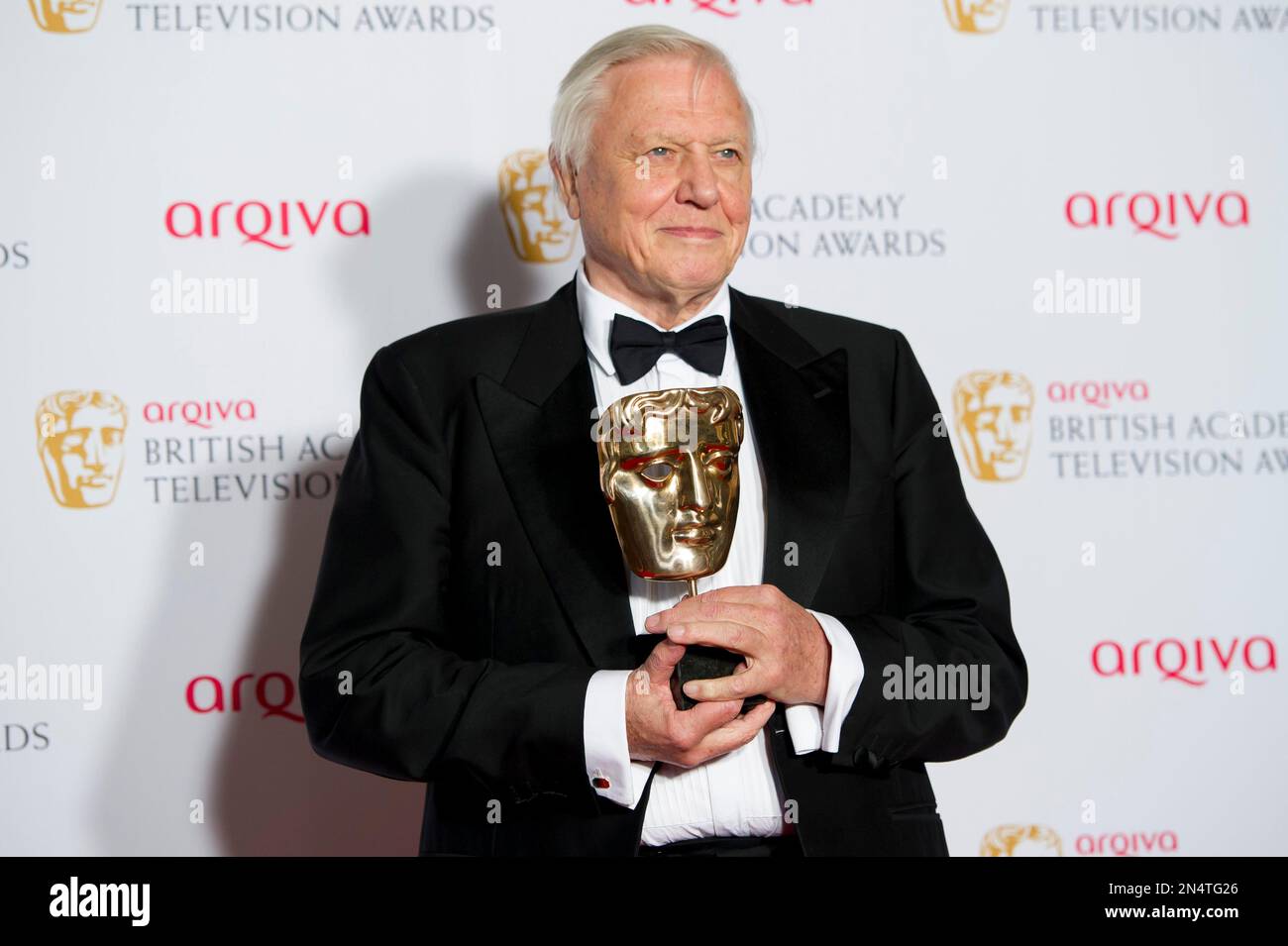 British Presenter David Attenborough Displays His Bafta Award British Presenter David Attenborough Displays His Bafta Award