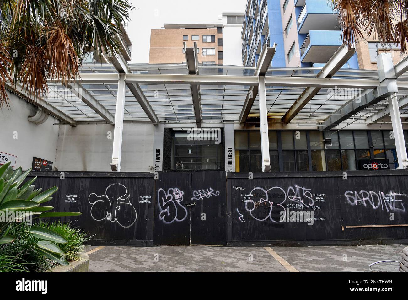General view of the uninhabitable highrise apartment block, Mascot