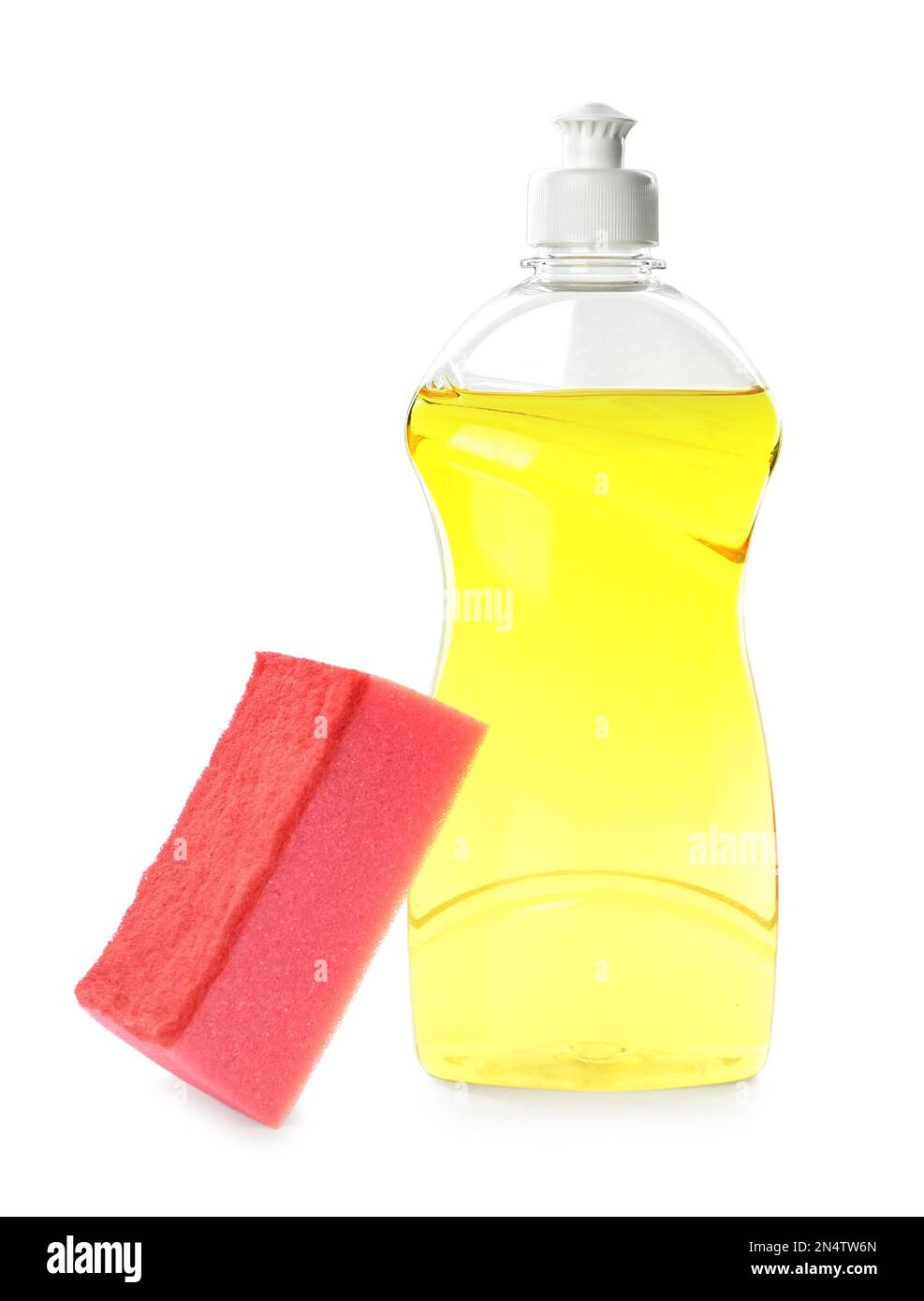 Cleaning supply and sponge for dish washing on white background Stock
