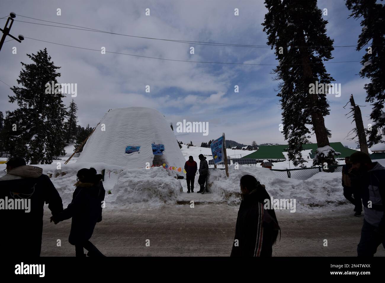 Tourists visit the Igloo cafe in Ski resort Gulmarg, Indian