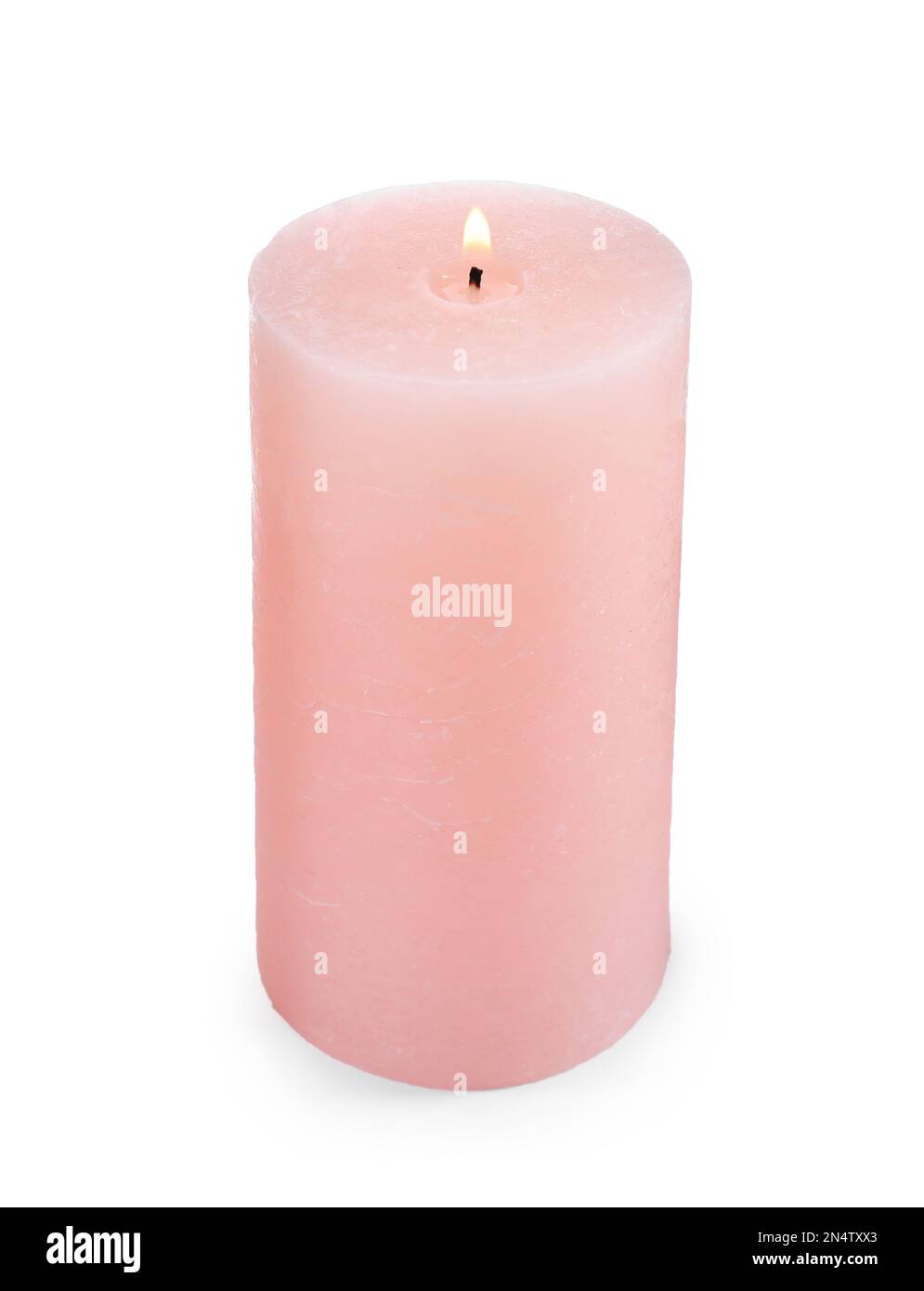 Burning pink wax candle isolated on white Stock Photo Alamy