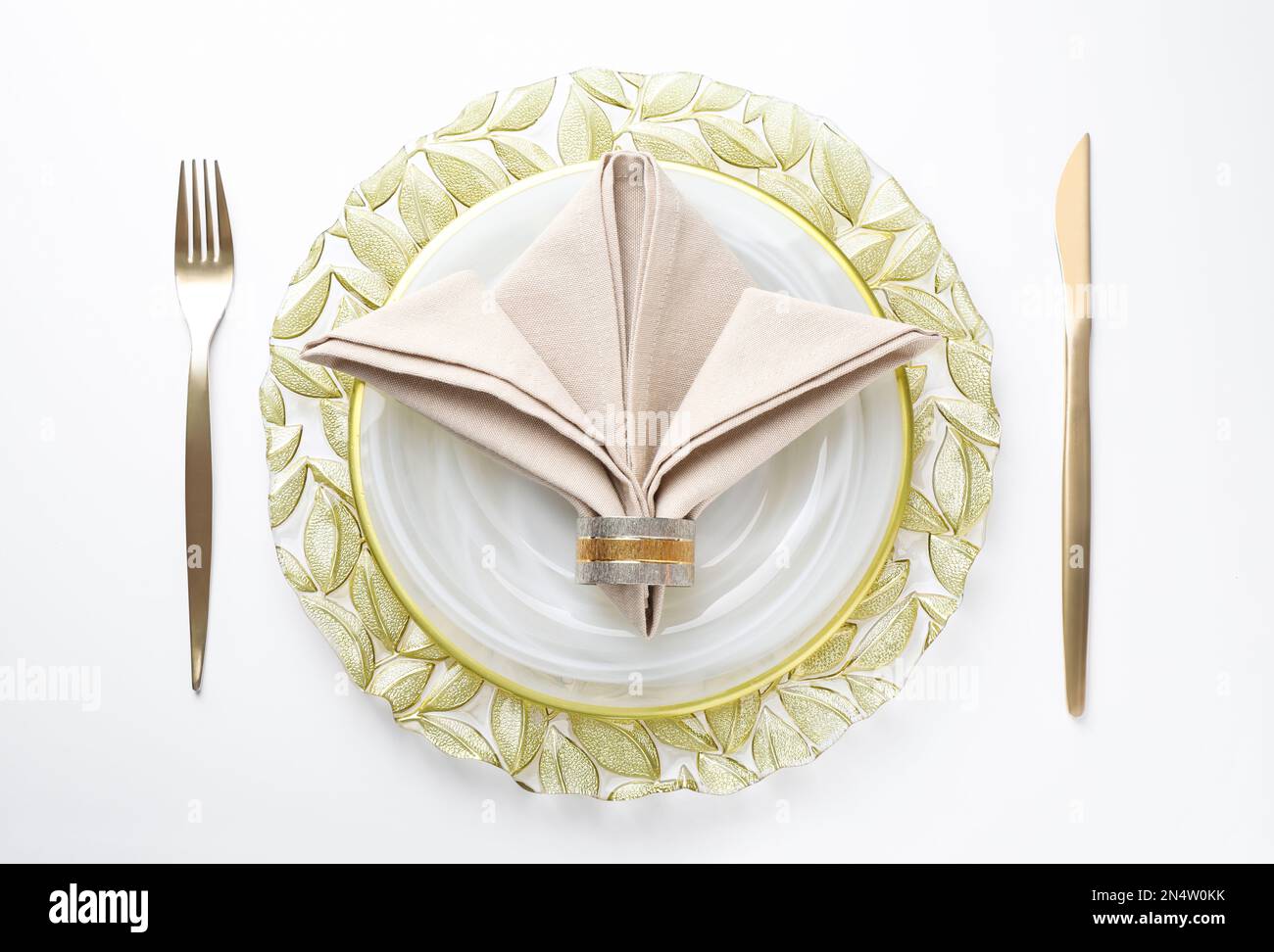 Stylish elegant table setting on white background, top view Stock Photo ...