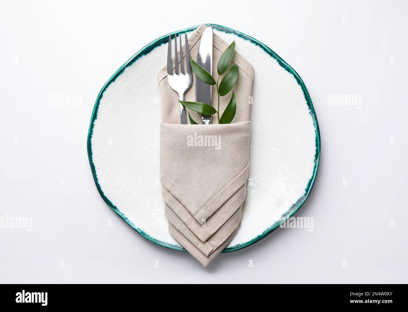 Stylish elegant table setting on white background, top view Stock Photo ...