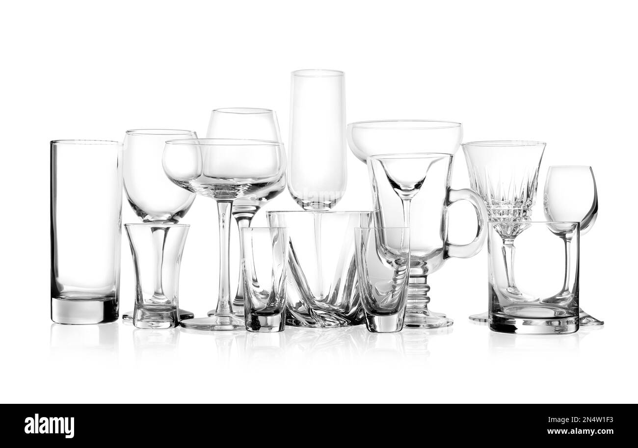 Set of new bar glassware on white background Stock Photo Alamy