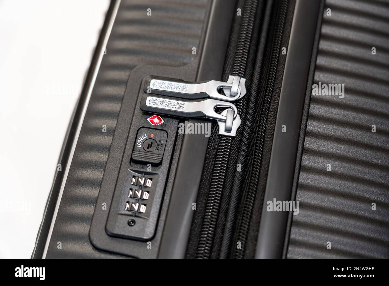 Novi Sad, Serbia 29 January, 2023 Closeup of American tourister