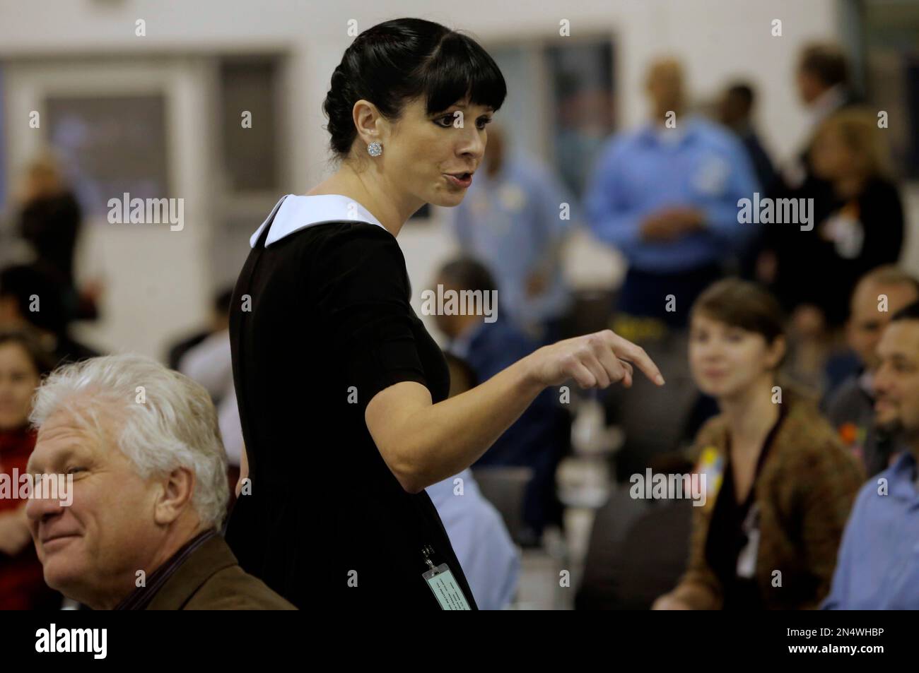 Defy Ventures founder and CEO Catherine Hoke, holds a business pitch  competition for prisoners enrolled in the entrepreneurs in training  program, at Solano State Prison in Vacaville, Calif. on Thursday December  17,
