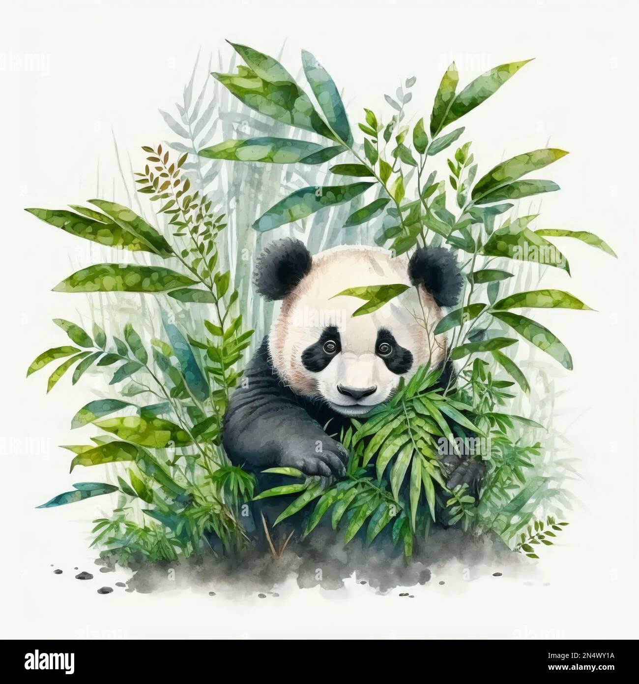 Cute panda with bamboo isolated on white background. Bear. Watercolor.  Illustration. Hand painted, generative AI Stock Photo - Alamy