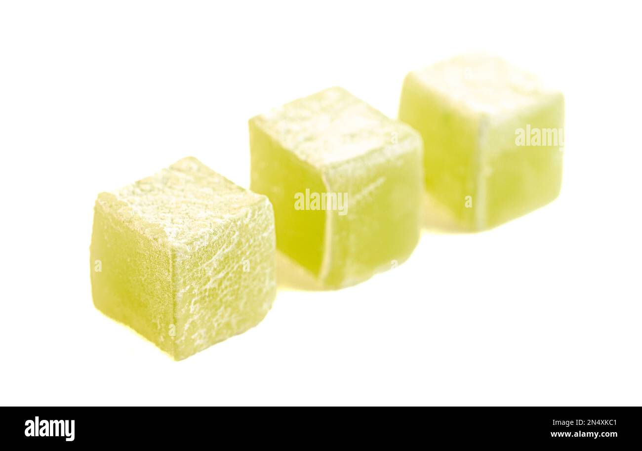 Green Turkish Delight Isolated on a White Background Stock Photo