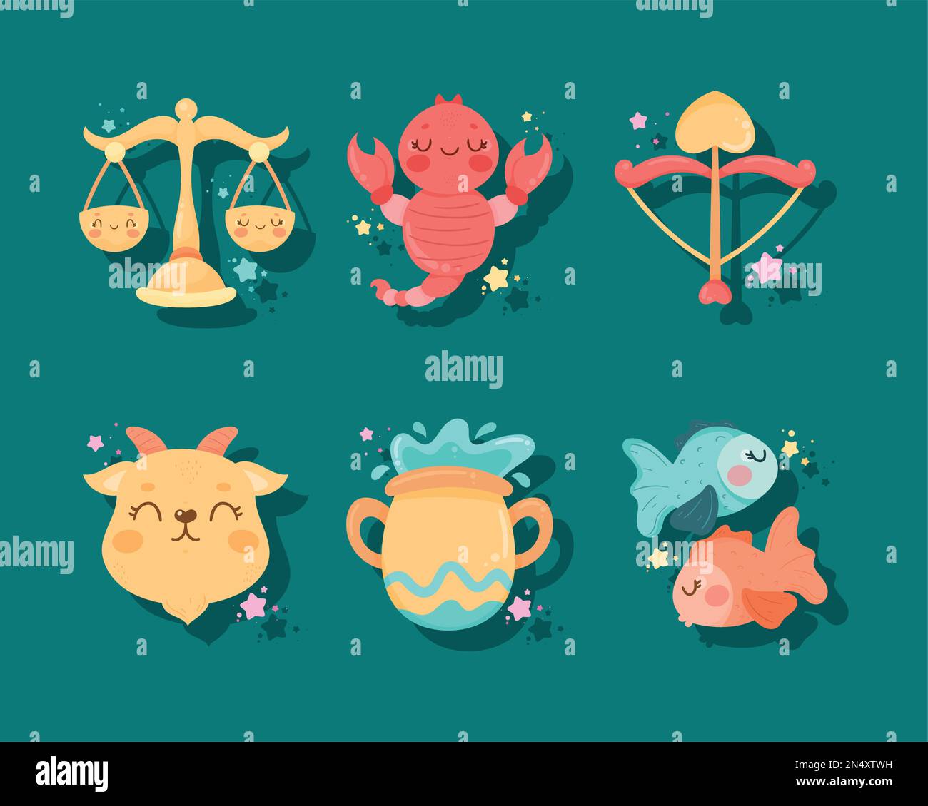 zodiac six signs cute icons Stock Vector