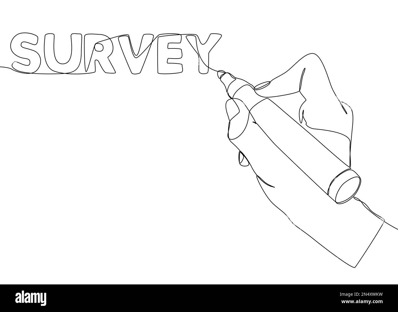 One continuous line of Survey text written with a pencil, felt tip pen. Thin Line Illustration vector concept. Contour Drawing Creative ideas. Stock Vector