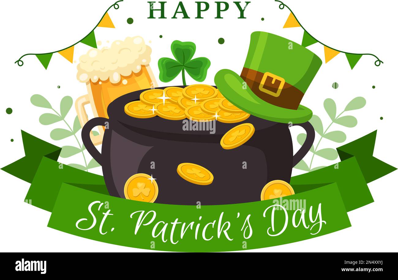 Happy St Patricks Day Illustration with Golden Coins, Green Hat, Beer ...