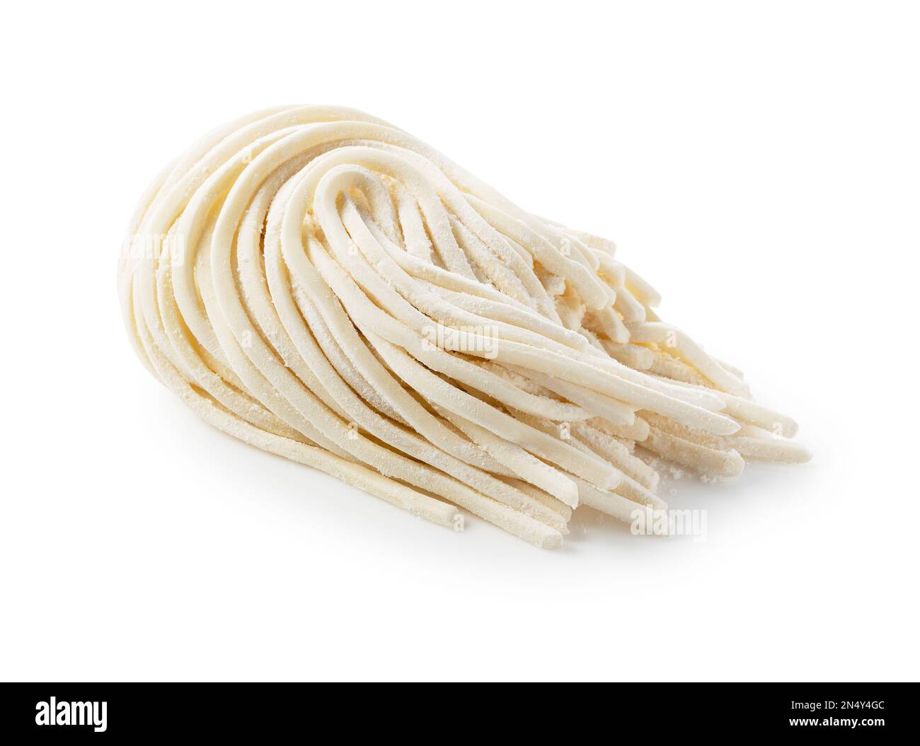 Fresh udon noodles placed on a white background. Udon noodles before
