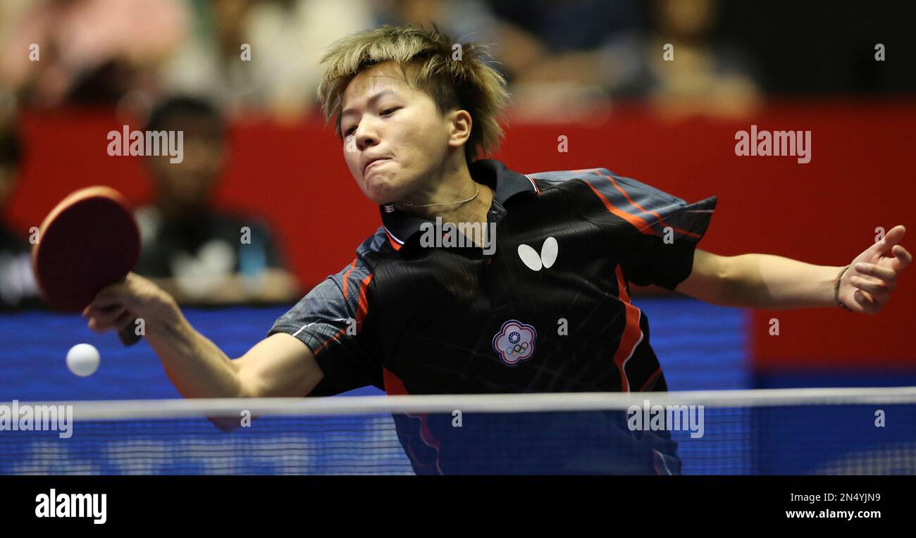 Huang YiHua of Taiwan competes against Li Jiao of the Netherlands
