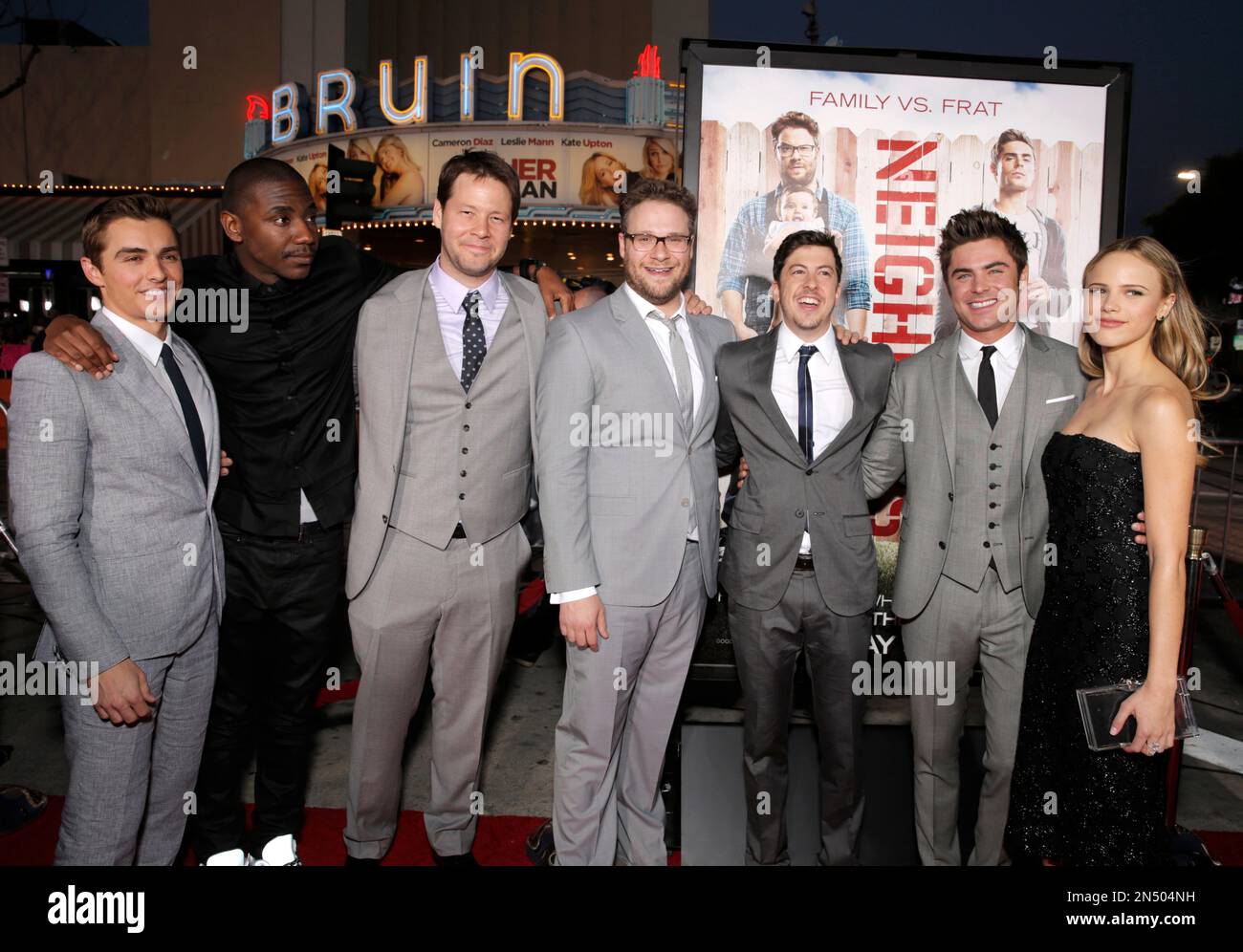 Members of the cast of Neighbors arrive at the film's world premiere at  the Regency Village Theatre on Monday, April 28, 2014, in Los Angeles.  Pictured from left are Dave Franco, Jerrod