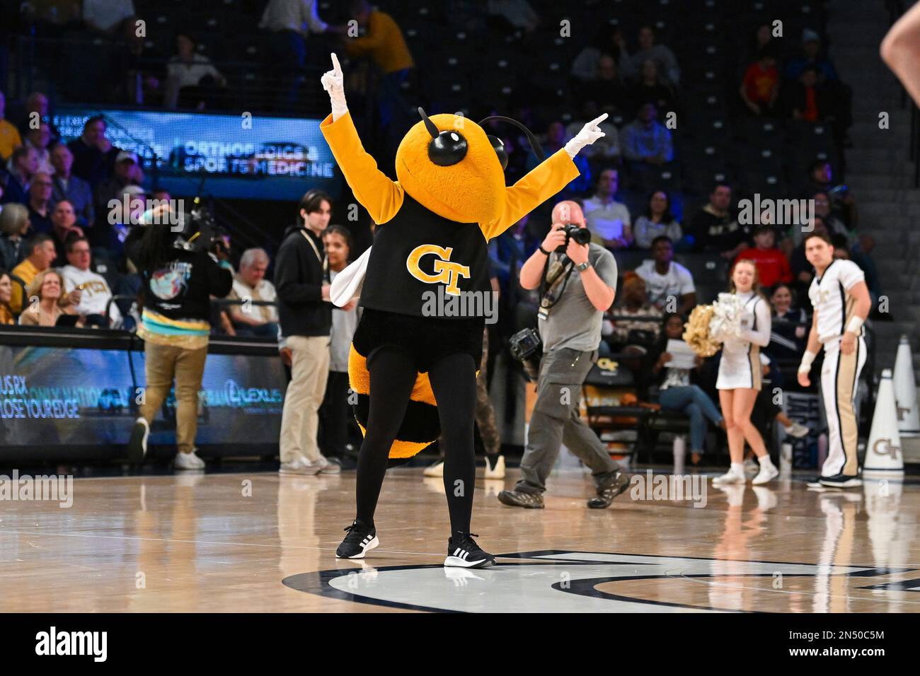 ATLANTA, GA FEBRUARY 08 Tech mascot Buzz during the college