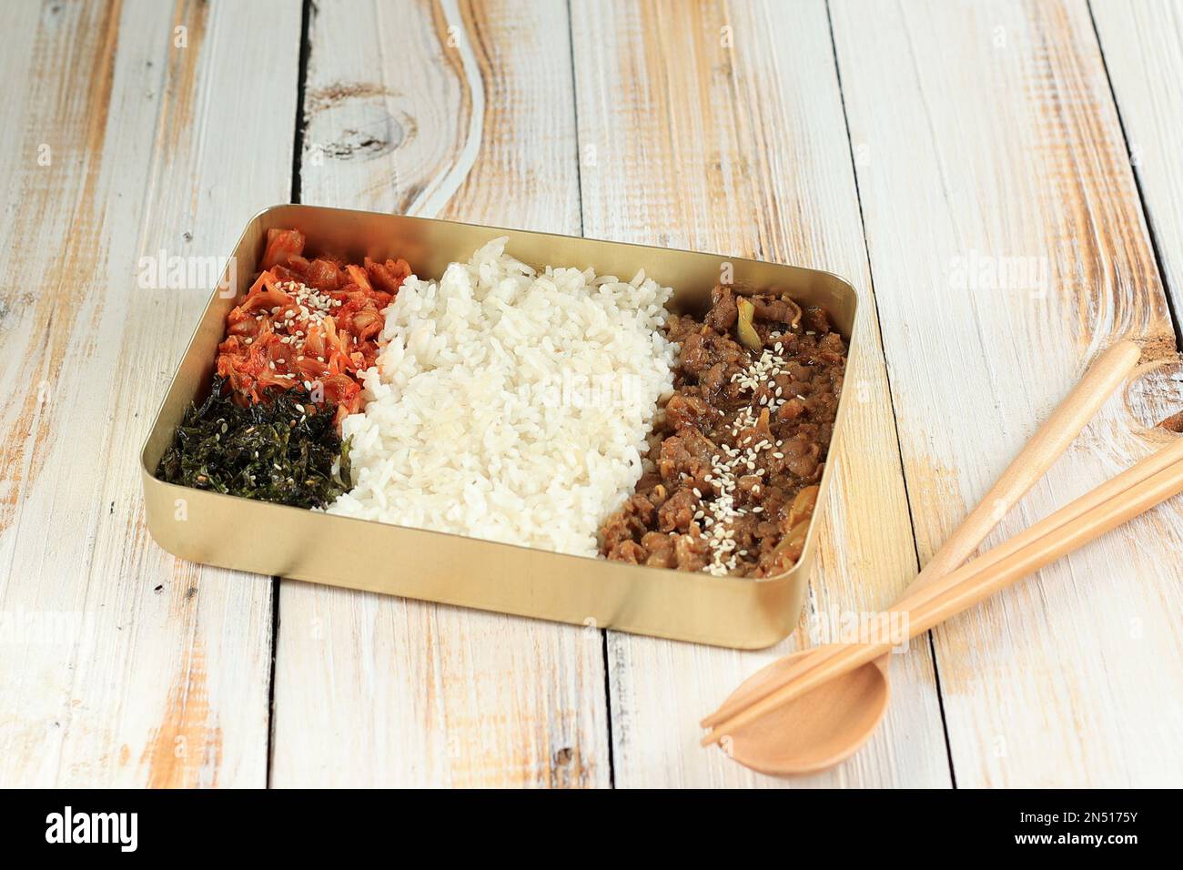 Dosirak Korean Lunch Box Contain Steamed Rice with Gyeranmari
