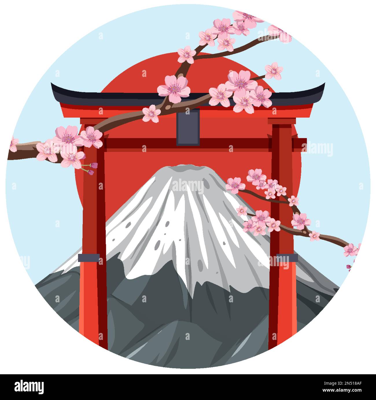 Torii traditional Japanese gate and Fuji illustration Stock Vector