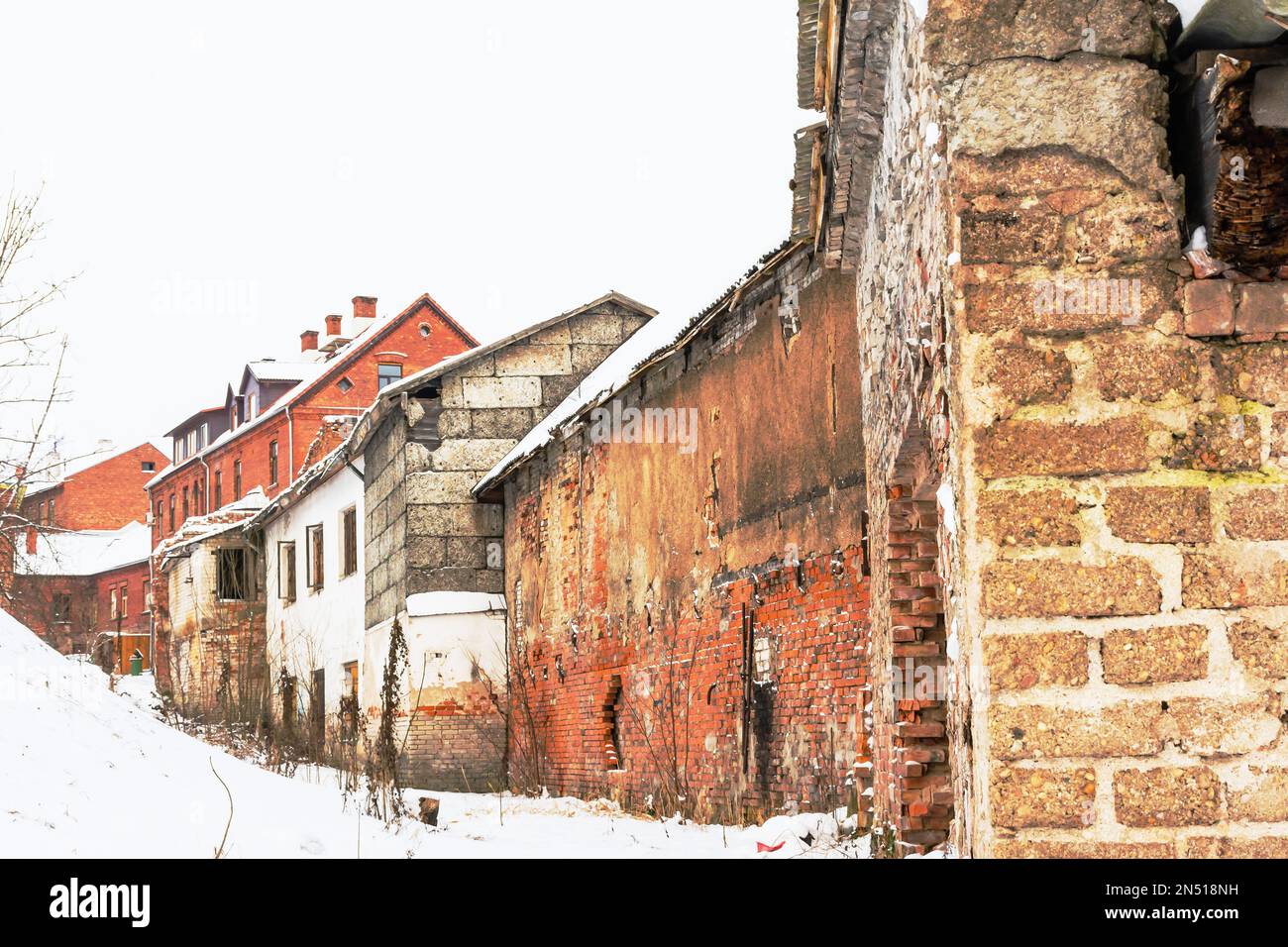 Old abandoned brick houses in Viljandi Estonia Stock Photo
