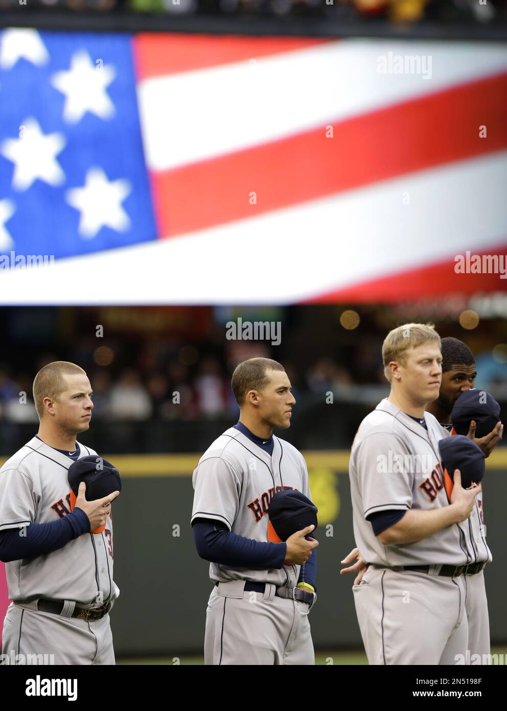 Houston Astros players, including Matt Dominguez, left, and Pat Listach