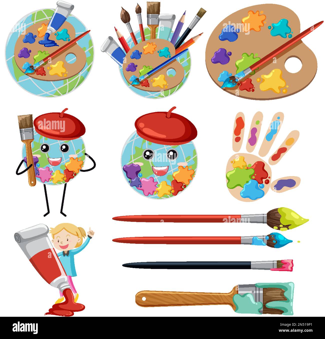 Art Painting Tools And Accessories, Vector Isolated Illustration