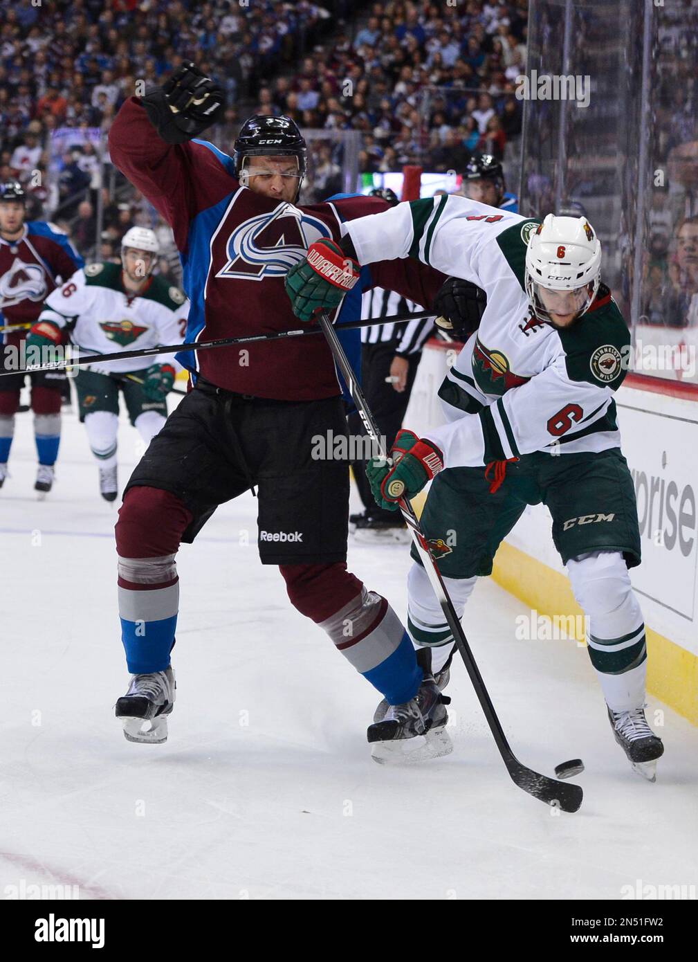 Colorado Avalanche Defenseman Nate Guenin (5) And Minnesota Wild ...