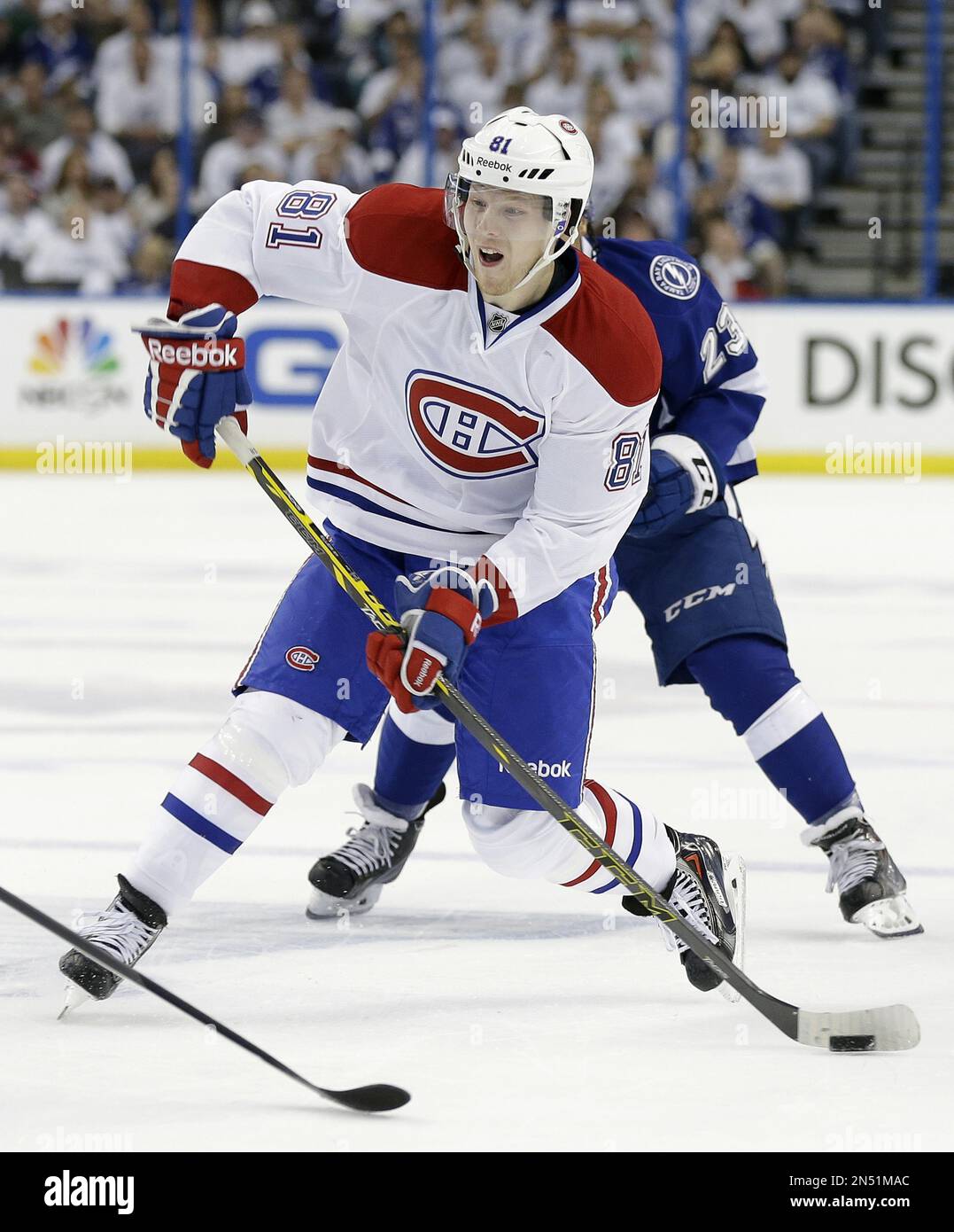 Montreal Canadiens center Lars Eller (81), of Denmark, shoots against