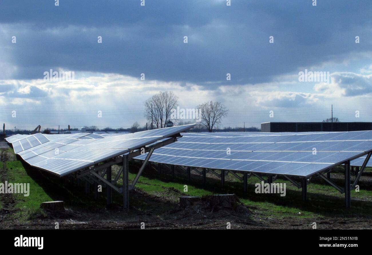 Sunlight streams onto the Maywood Solar Farm in Indianapolis on Tuesday