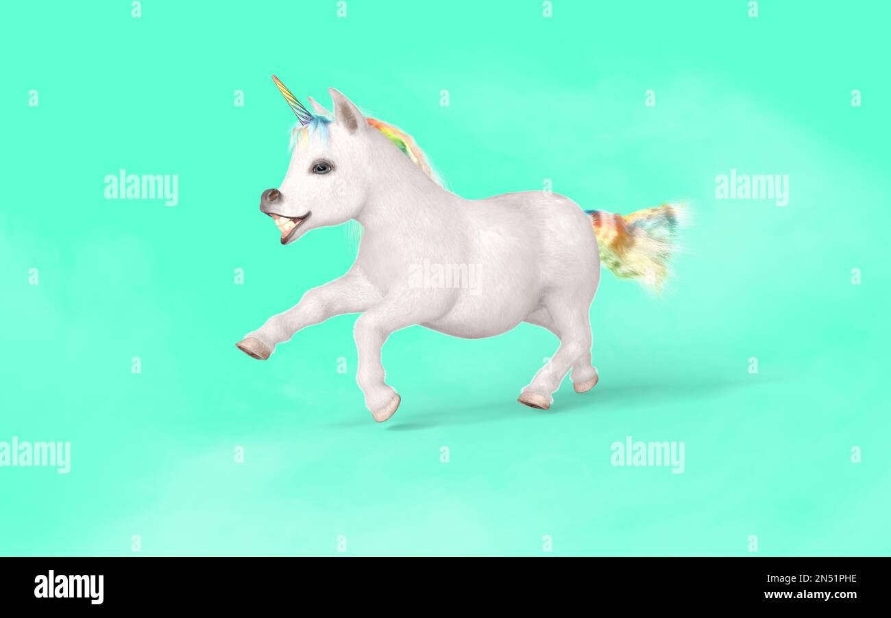 3d Illustration of Mythical Pocket Unicorn Posing Isolate on Pastel Green Background with Clipping Path. Stock Photo