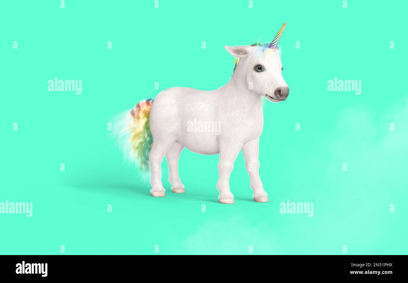 3d Illustration of Mythical Pocket Unicorn Posing Isolate on Pastel Green Background with Clipping Path. Stock Photo