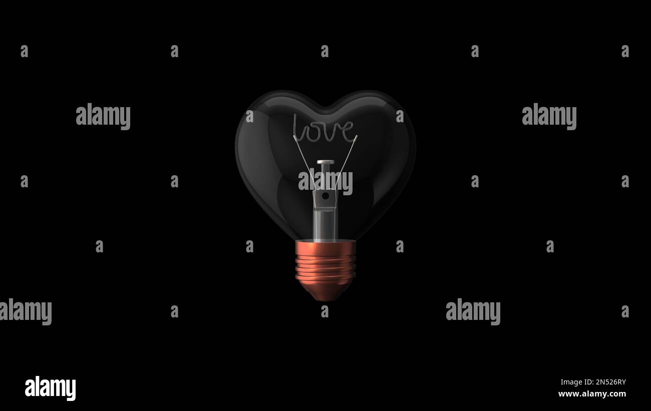 Heart shaped light bulb valentine concept 3d illustration Stock Photo