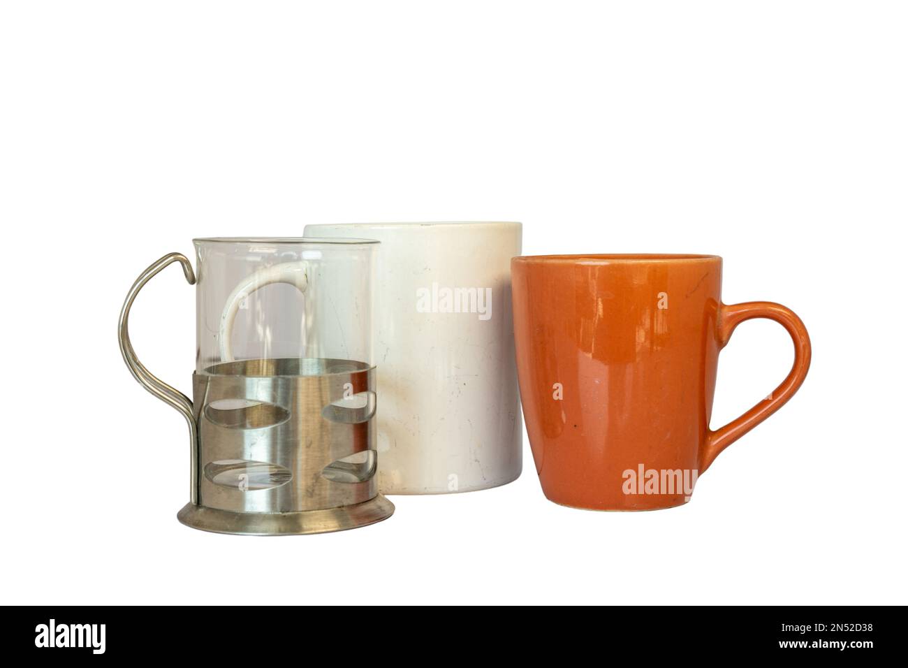 Various coffee and tea cups isolated on white background Stock Photo