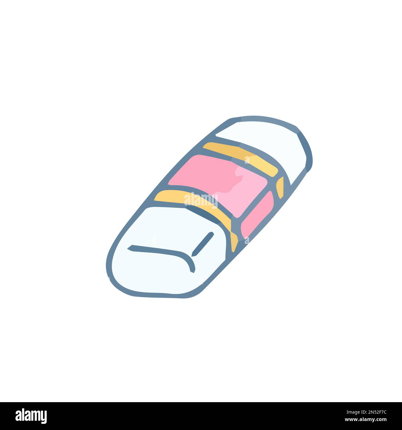 Hand drawn cute pink and white eraser, isolated isometric rubber Stock