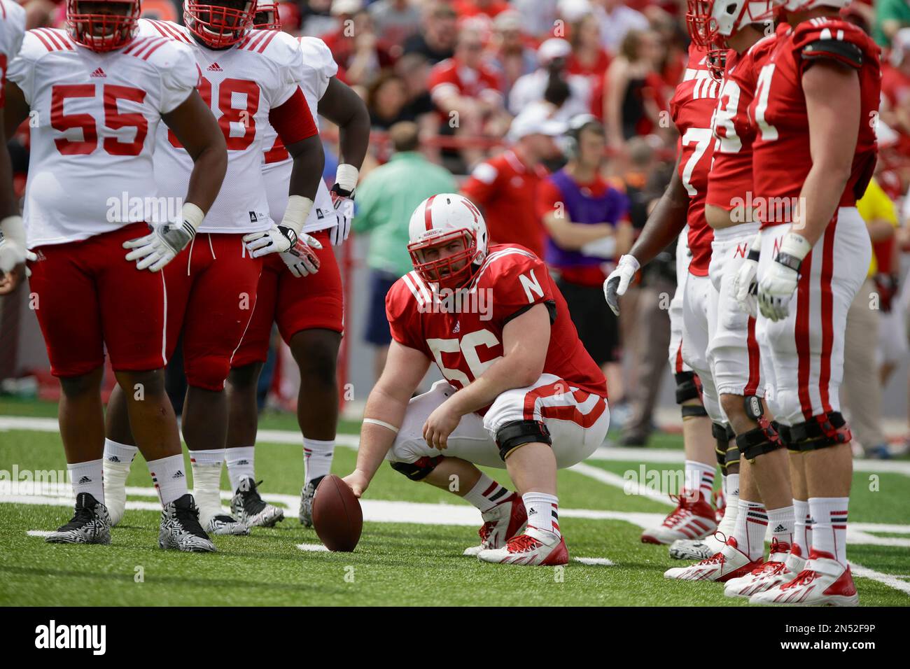 Nebraska offensive lineman Mark Pelini (56) looks to the coaches prior